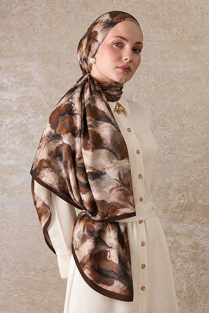 Acı Kahve Canvas Desen Kraş Şal - 1