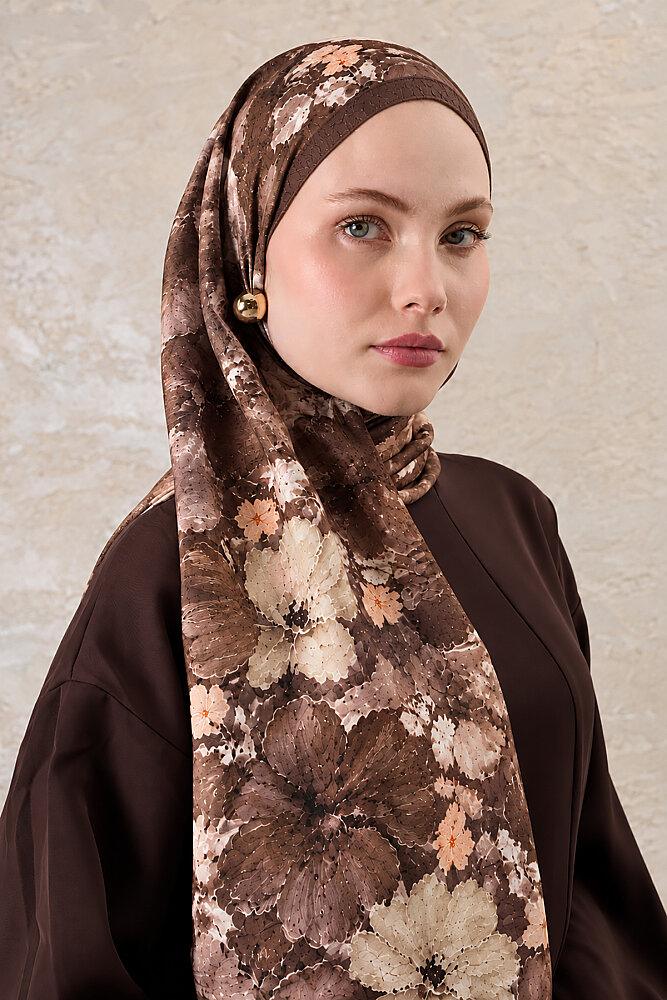 Acı Kahve Çiçek Desen Kraş Şal - 1