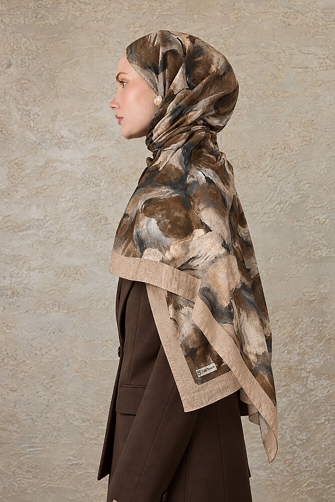 Bej Canvas Desen Kraş Şal - 1