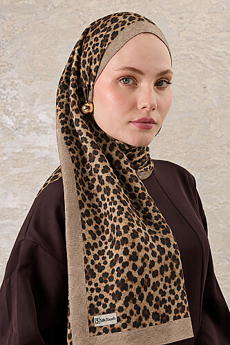 Bej Leopar Desen Kraş Şal