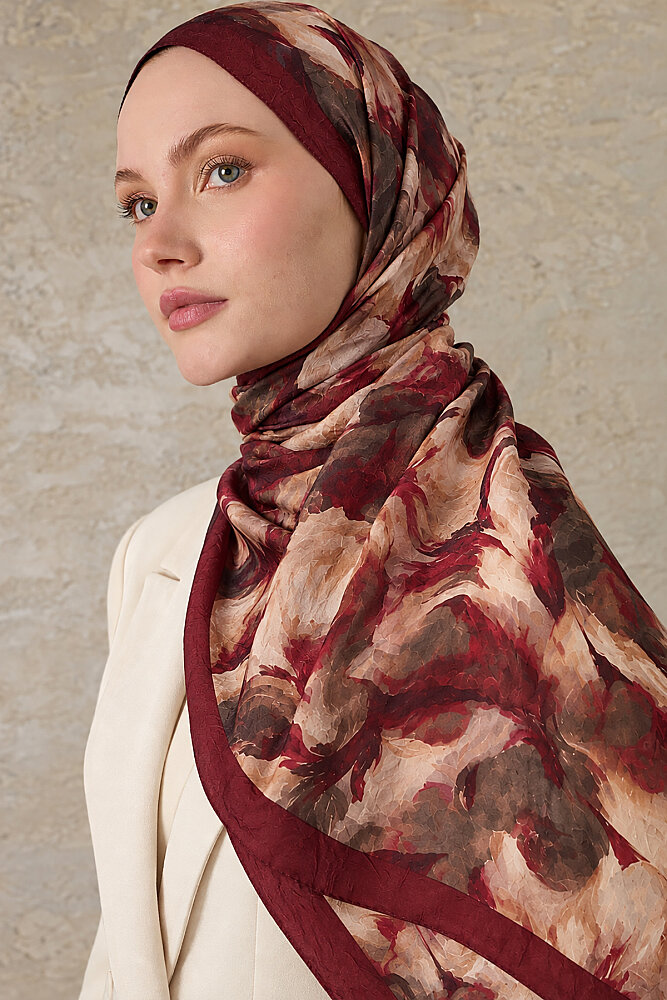 Bordo Canvas Desen Kraş Şal - 1