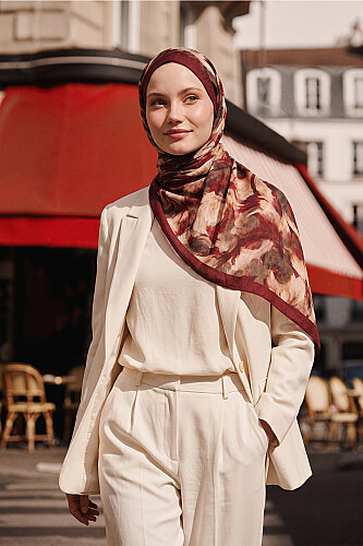 Bordo Canvas Desen Kraş Şal (1)