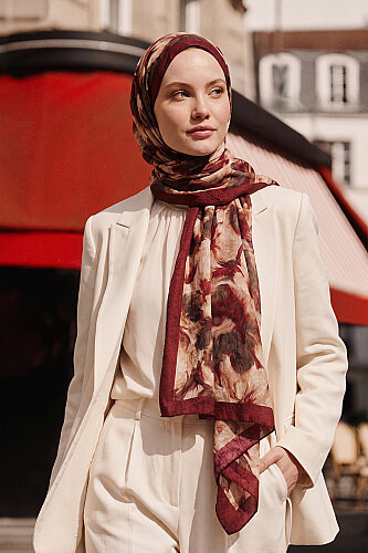 Bordo Canvas Desen Kraş Şal - 3