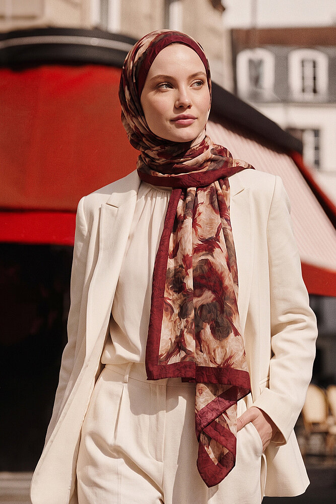 Bordo Canvas Desen Kraş Şal - 3