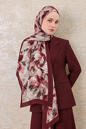 Bordo Ekim Desen Kraş Şal 