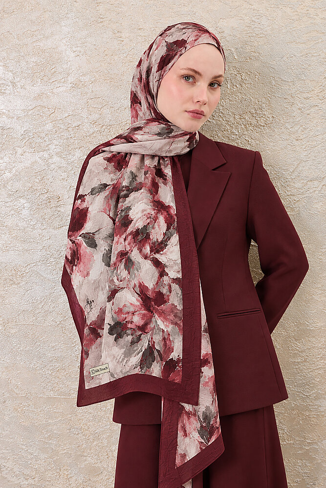 Bordo Ekim Desen Kraş Şal - 1