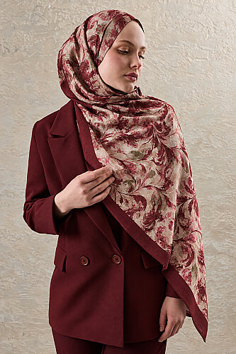 Bordo Fresk Desen Kraş Şal