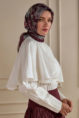 Bordo Gece Çiçeği Desenli Müslin Eşarp