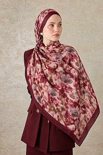 Bordo Gelincik Desen Kraş Şal