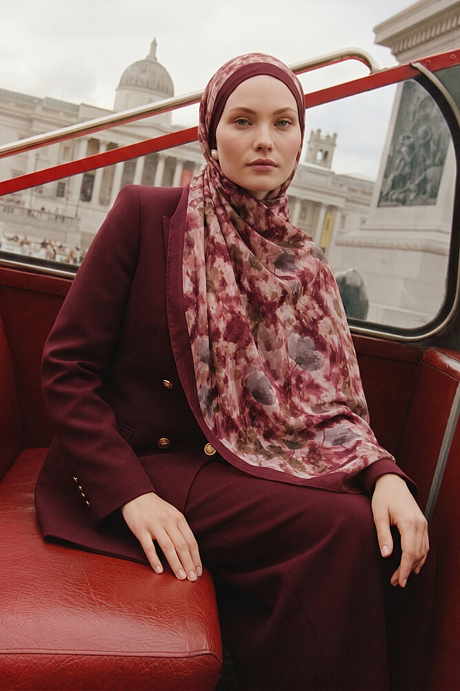 Bordo Gelincik Desen Kraş Şal - 2