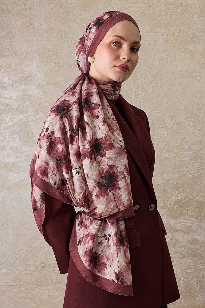 Bordo Mürekkep Desen Kraş Şal - 1