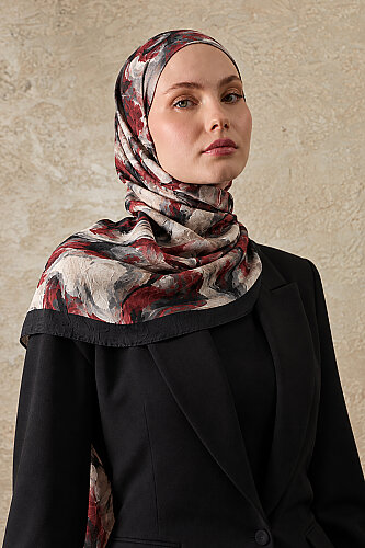 Bordo Siyah Canvas Desen Kraş Şal 