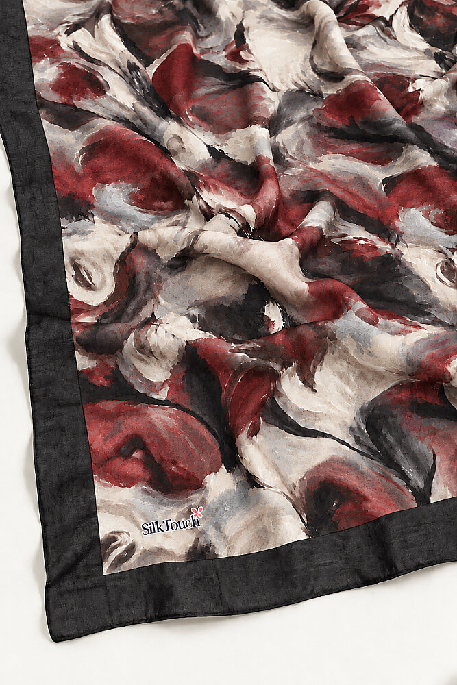 Bordo Siyah Canvas Desen Kraş Şal - 3