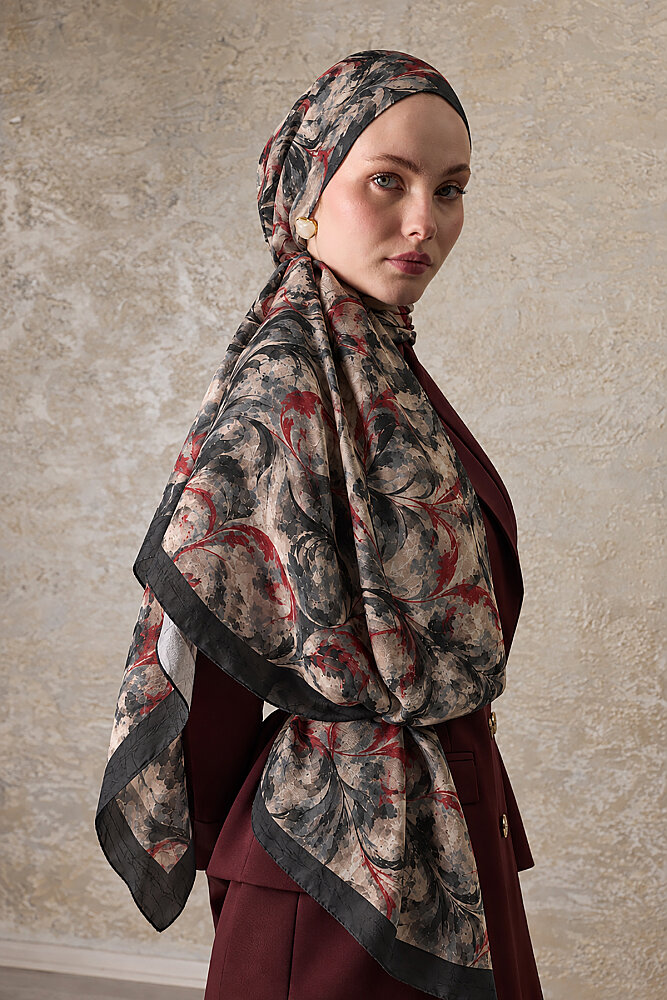 Bordo Siyah Velora Desen Kraş Şal - 1