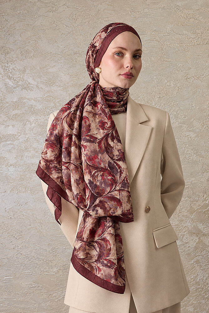 Bordo Velora Desen Kraş Şal - 1