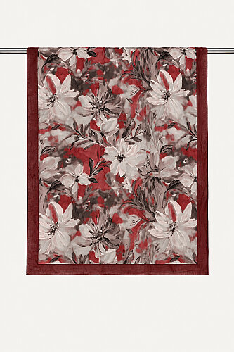 Bordo Vintage Manolya Desenli Kraş Şal - 2