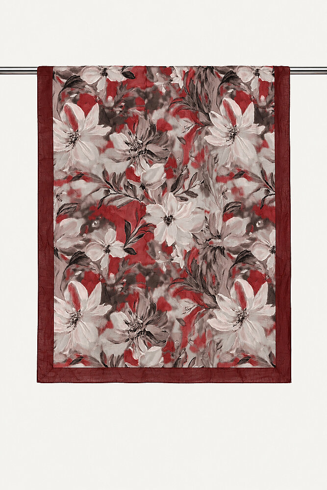 Bordo Vintage Manolya Desenli Kraş Şal - 2