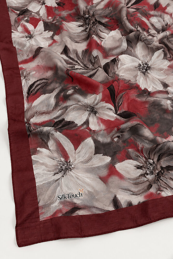 Bordo Vintage Manolya Desenli Kraş Şal - 3