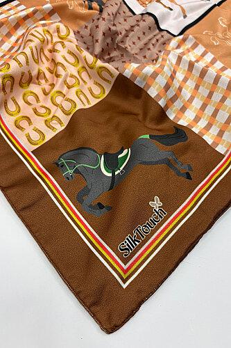 Camel Binici Rüyası Desenli İpeksi Rayon Fular - 3
