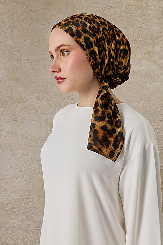 Gold Leopar Desen Tak & Çık Soft Eşarp Bone