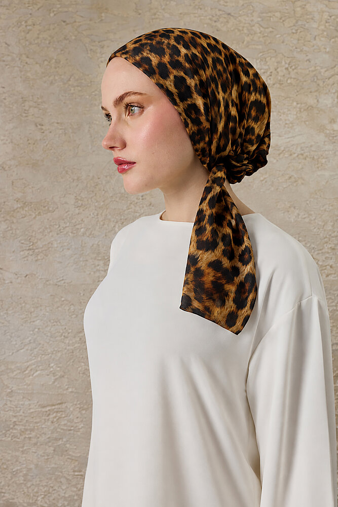Gold Leopar Desen Tak & Çık Soft Eşarp Bone - 1