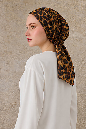 Gold Leopar Desen Tak & Çık Soft Eşarp Bone (1)