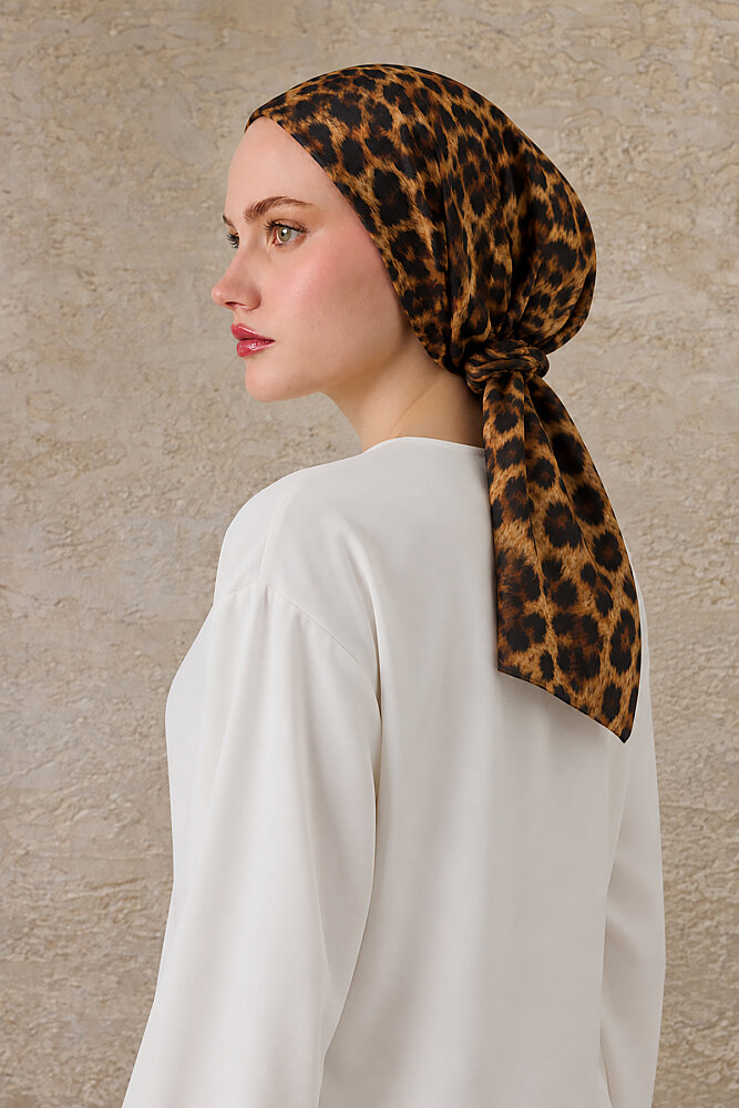 Gold Leopar Desen Tak & Çık Soft Eşarp Bone - 2