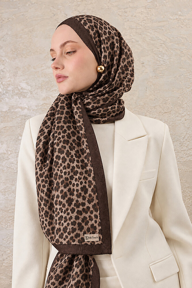 Kahve Leopar Desen Kraş Şal - 1