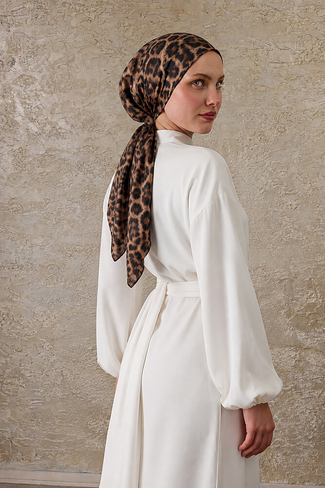 Kahve Leopar Desen Tak & Çık Soft Eşarp Bone - 2