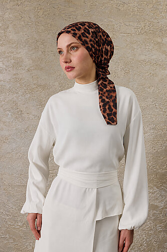 Kiremit Leopar Desen Tak & Çık Soft Eşarp Bone