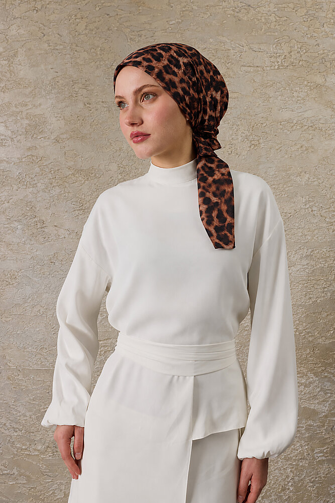 Kiremit Leopar Desen Tak & Çık Soft Eşarp Bone - 1