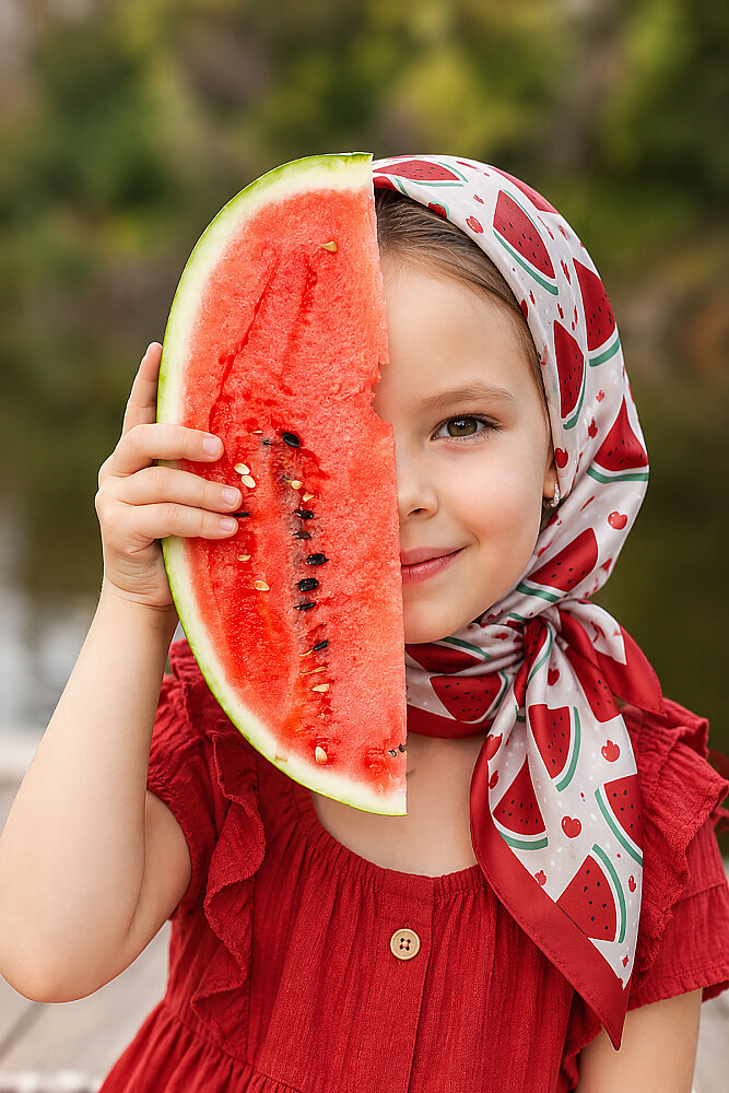 Kız Çocuk Melon Dream Desenli Kırmızı Soft Eşarp 80*80 cm - 3