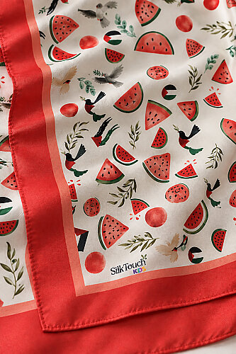 Kız Çocuk Olive & Melon Desenli Nar Çiçeği Soft Eşarp 80*80 cm (1)