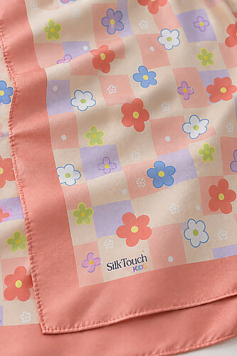 Kız Çocuk Retro Bloom Desenli Yavruağzı Soft Eşarp 80*80 cm (1)