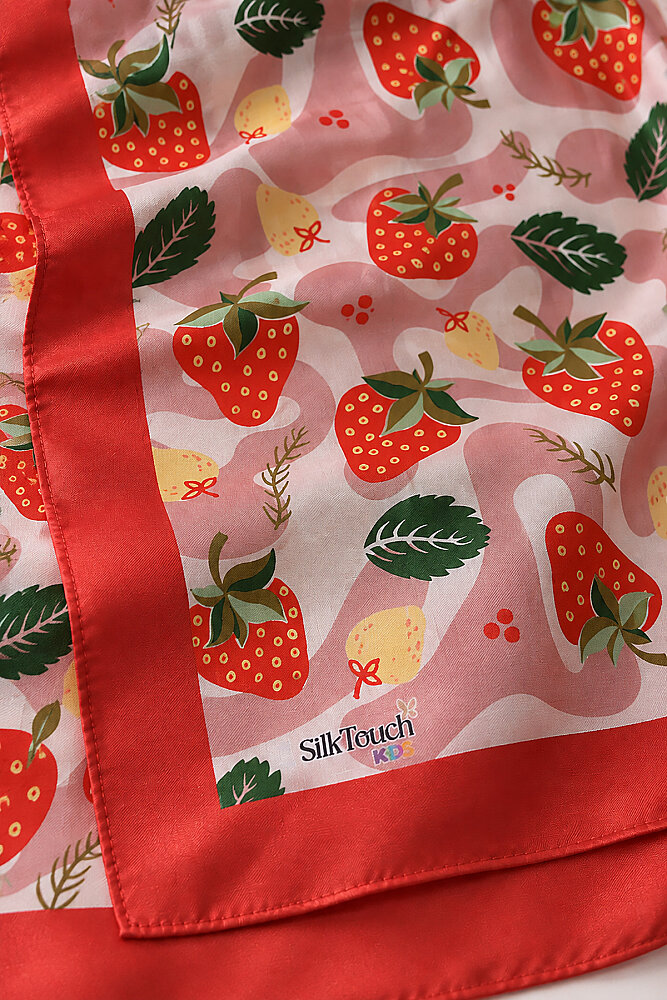 Kız Çocuk Strawberry Crush Desenli Kırmızı Soft Eşarp 80*80 cm - 2