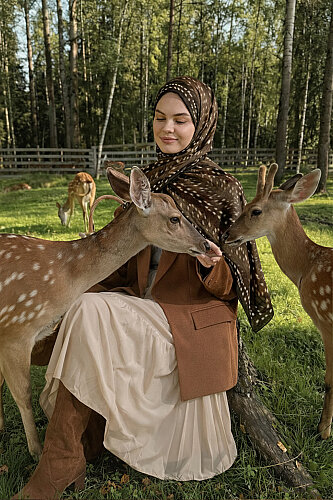 Kızıl Kahve Bambi Desenli Kraş Şal - 3