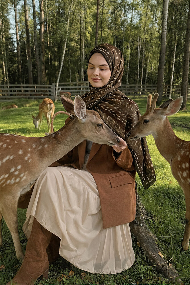 Kızıl Kahve Bambi Desenli Kraş Şal - 3