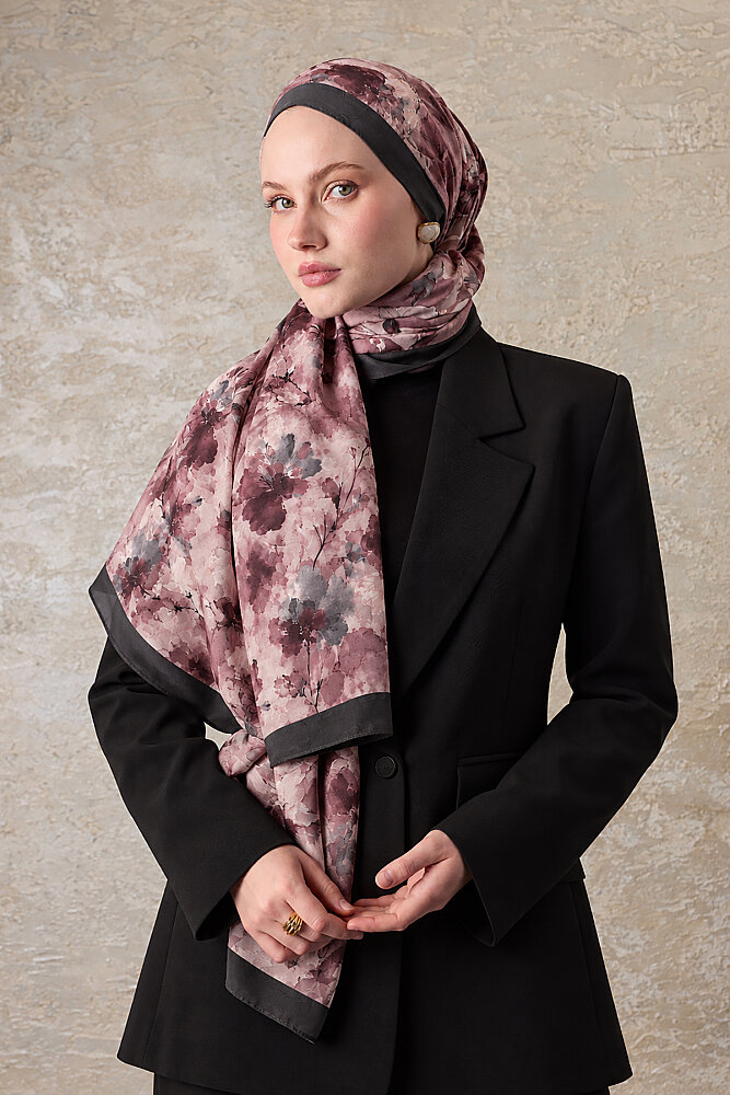 Kızıl Siyah Mürekkep Desen Kraş Şal - 1