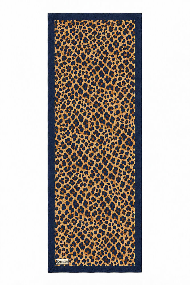 Lacivert Bej Leopar Desen Kraş Şal - 2