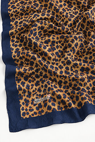 Lacivert Bej Leopar Desen Kraş Şal - 3