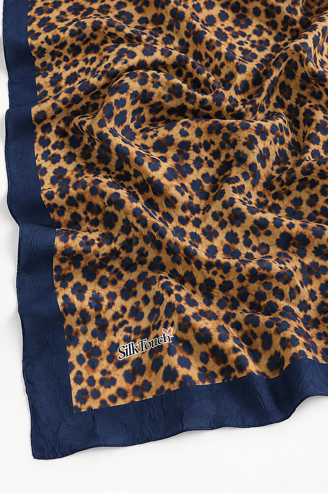 Lacivert Bej Leopar Desen Kraş Şal - 3