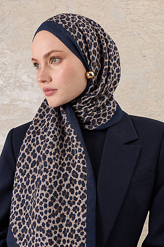 Lacivert Leopar Desen Kraş Şal