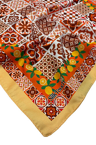 Limon Sarısı Sicilya Masalı Desenli İpeksi Rayon Fular - 3