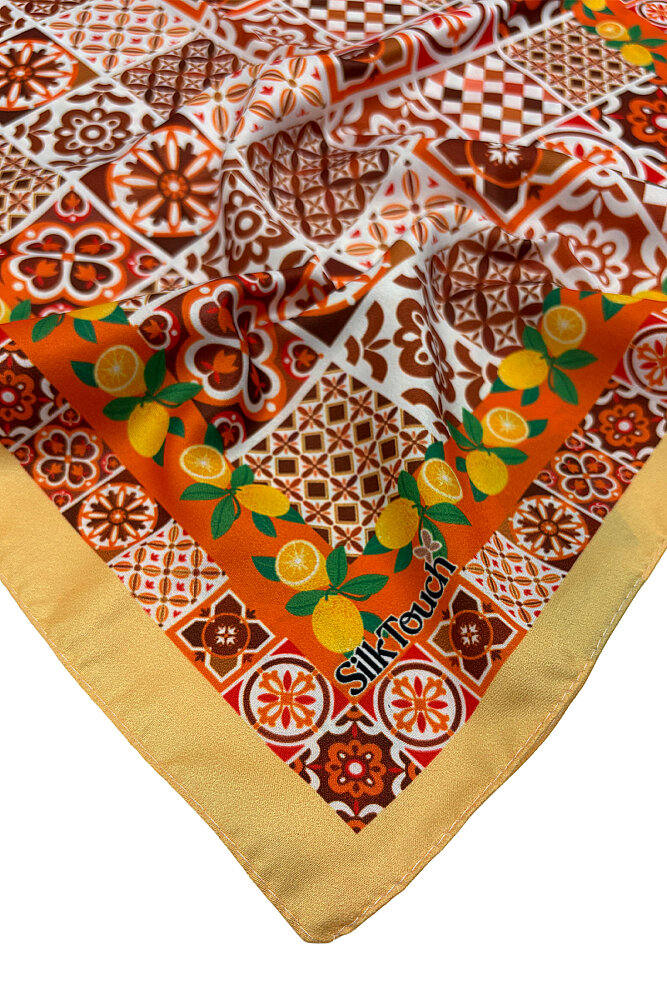 Limon Sarısı Sicilya Masalı Desenli İpeksi Rayon Fular - 3