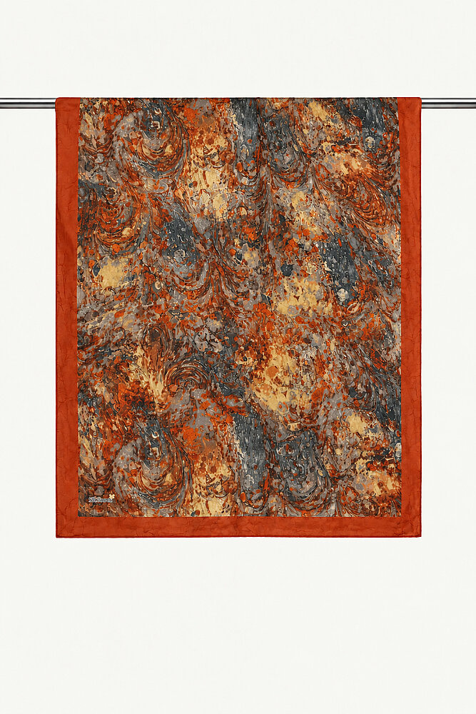 Orange Volkanik Zarafet Desenli Kraş Şal - 2