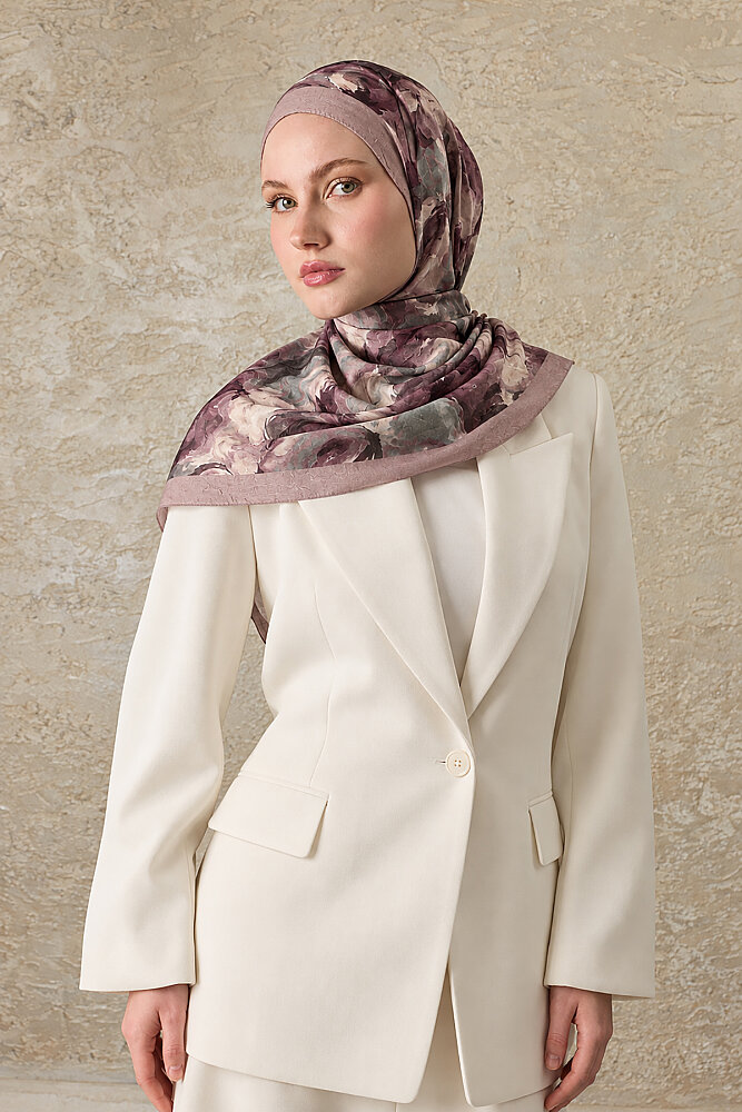 Pudra Canvas Desen Kraş Şal - 1