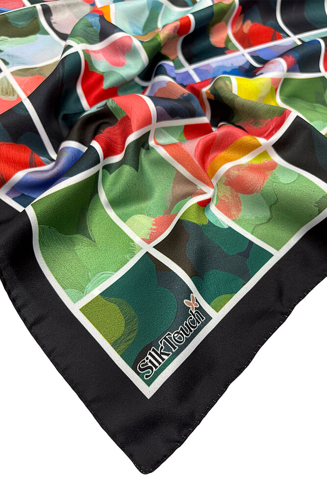 Siyah Art Bloom Desenli İpeksi Rayon Fular - 3