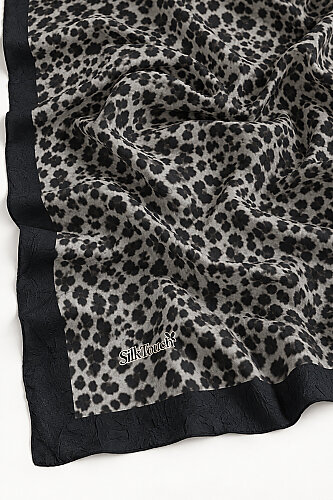 Siyah Gri Leopar Desen Kraş Şal - 5