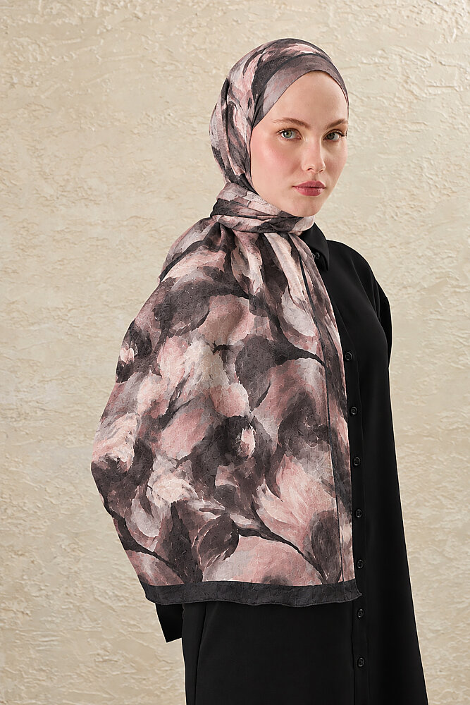 Siyah Kızıl Canvas Desen Kraş Şal - 1