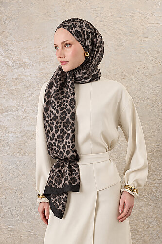 Siyah Leopar Desen Kraş Şal